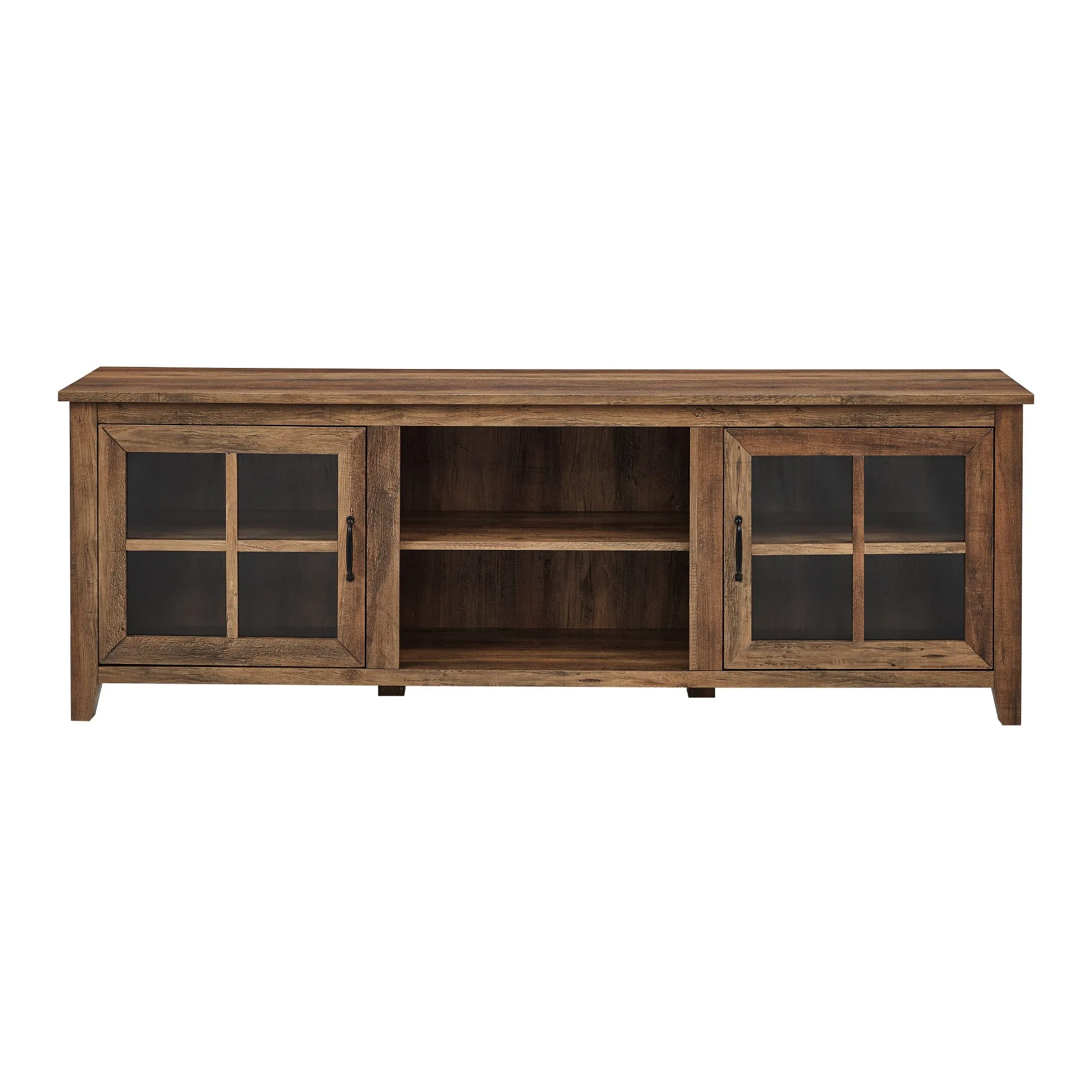 70" Farmhouse TV Stand with Window Pane Doors, Adjustable Shelves, and Stylish Entertainment Storage