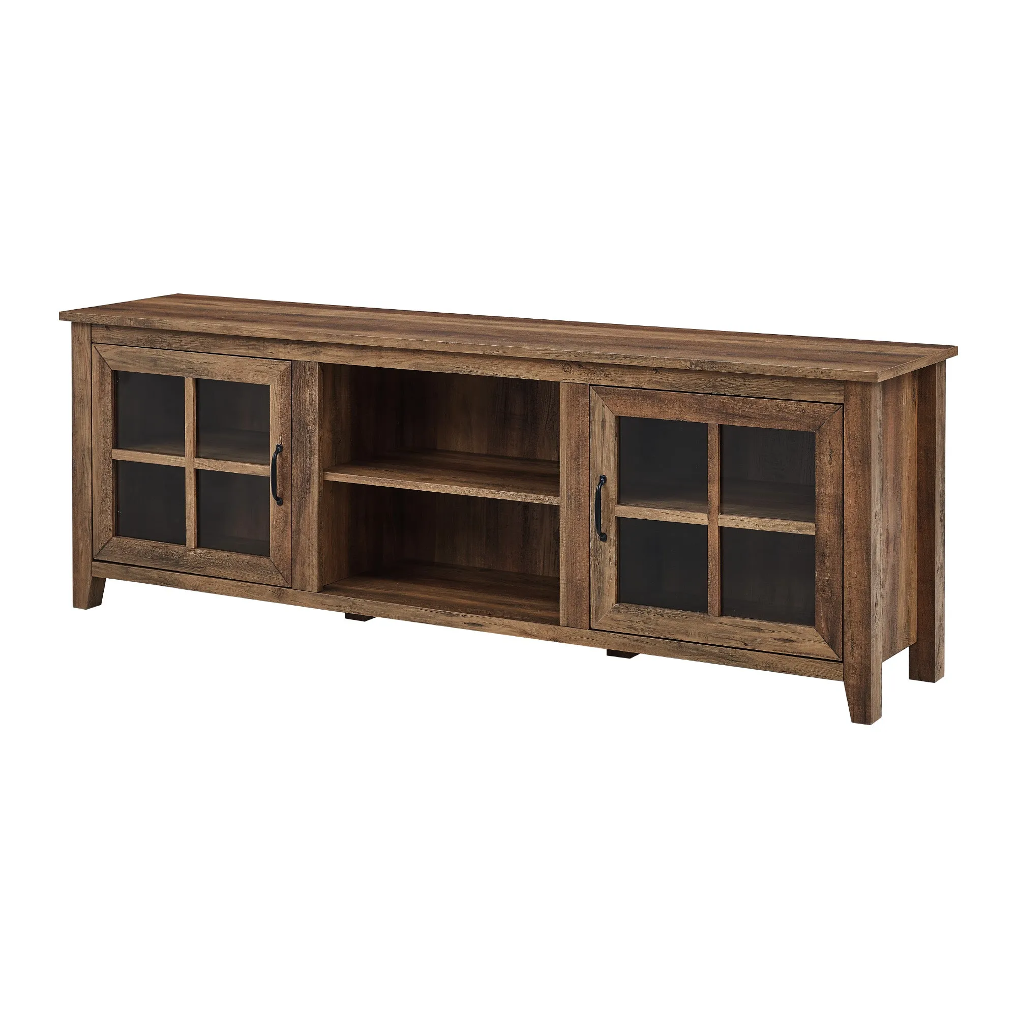 70" Farmhouse TV Stand with Window Pane Doors, Adjustable Shelves, and Stylish Entertainment Storage