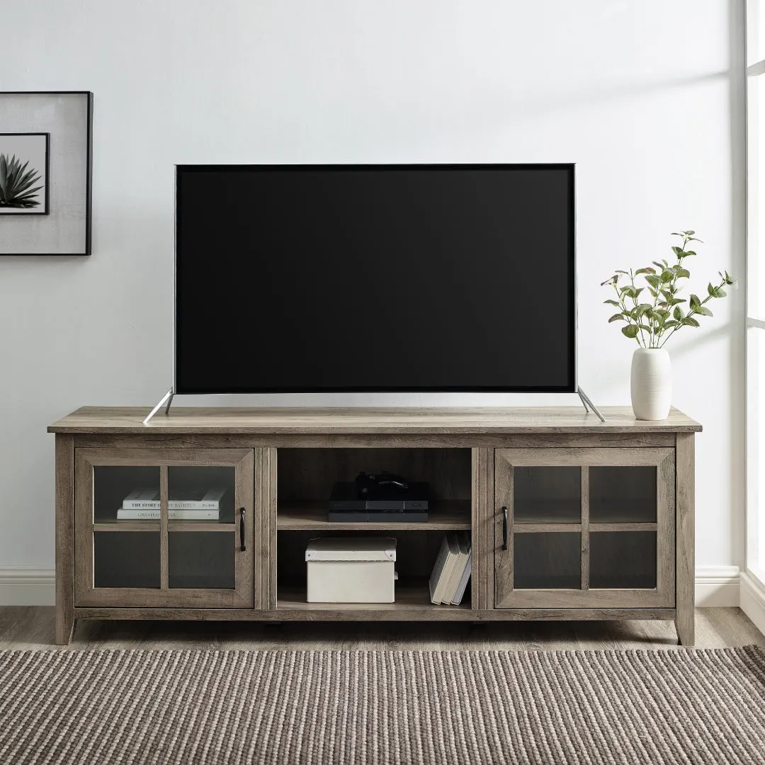 70" Farmhouse TV Stand with Window Pane Doors, Adjustable Shelves, and Stylish Entertainment Storage