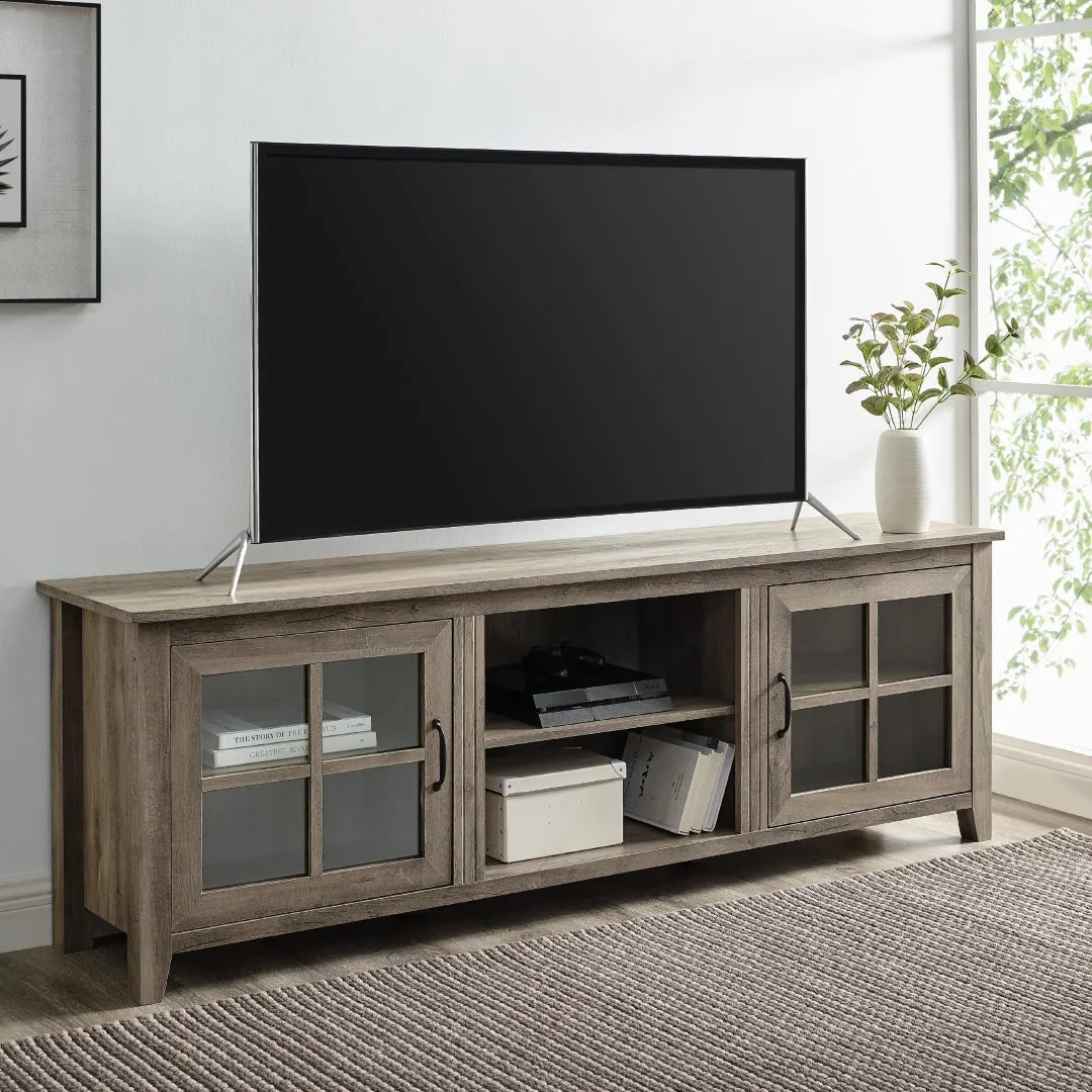 70" Farmhouse TV Stand with Window Pane Doors, Adjustable Shelves, and Stylish Entertainment Storage