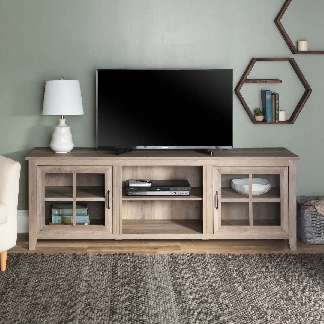 70" Farmhouse TV Stand with Window Pane Doors, Adjustable Shelves, and Stylish Entertainment Storage