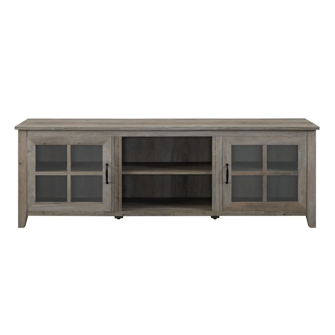 70" Farmhouse TV Stand with Window Pane Doors, Adjustable Shelves, and Stylish Entertainment Storage