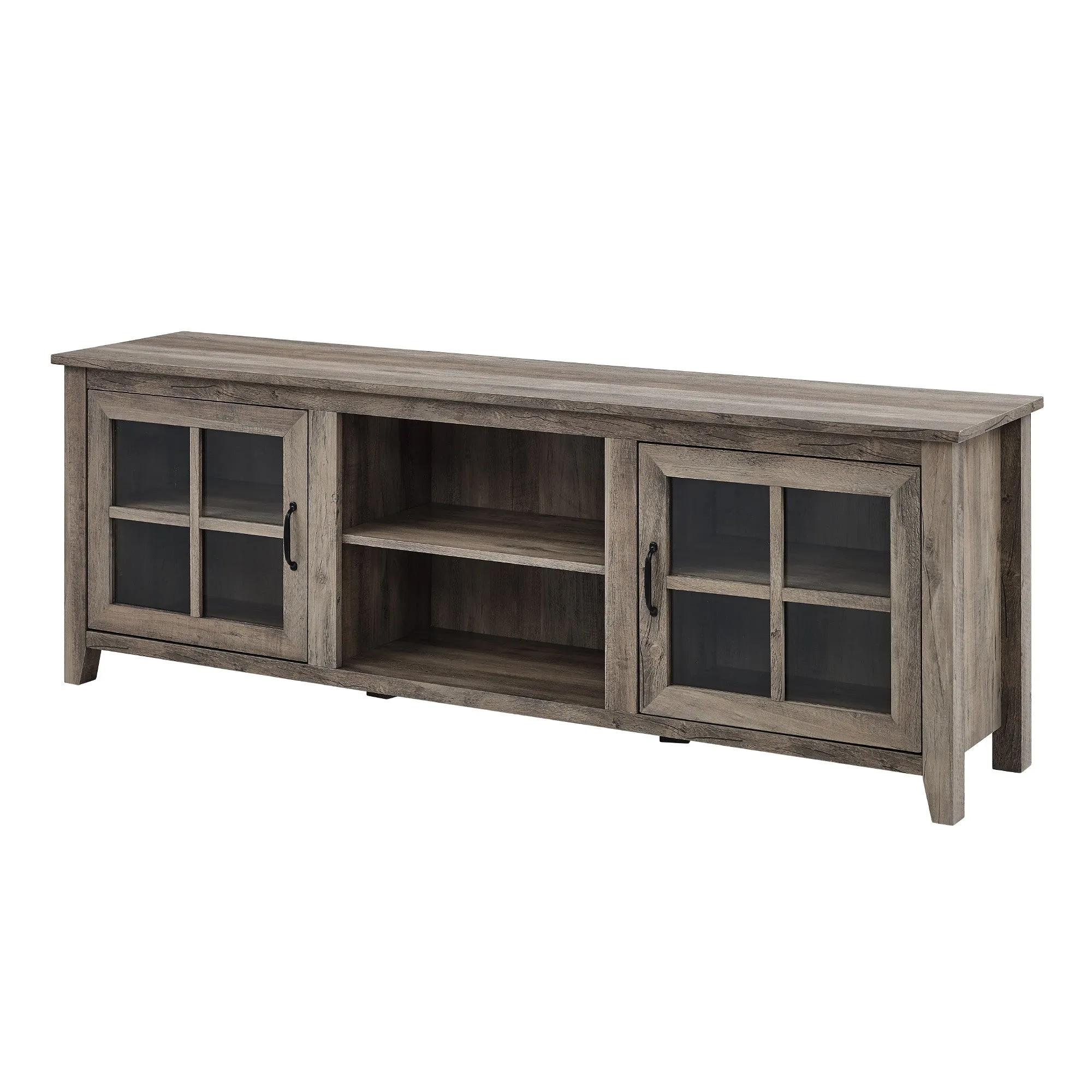 70" Farmhouse TV Stand with Window Pane Doors, Adjustable Shelves, and Stylish Entertainment Storage