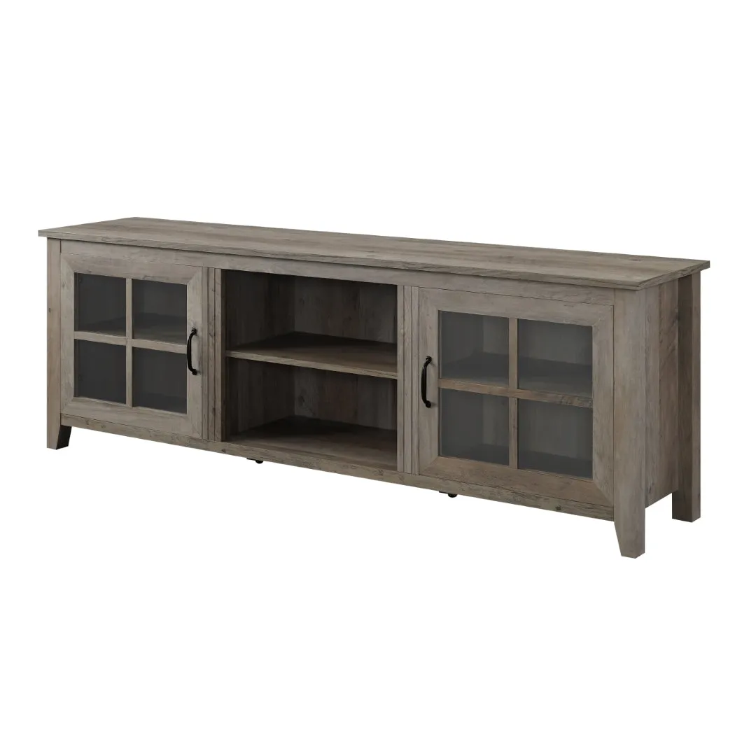 70" Farmhouse TV Stand with Window Pane Doors, Adjustable Shelves, and Stylish Entertainment Storage