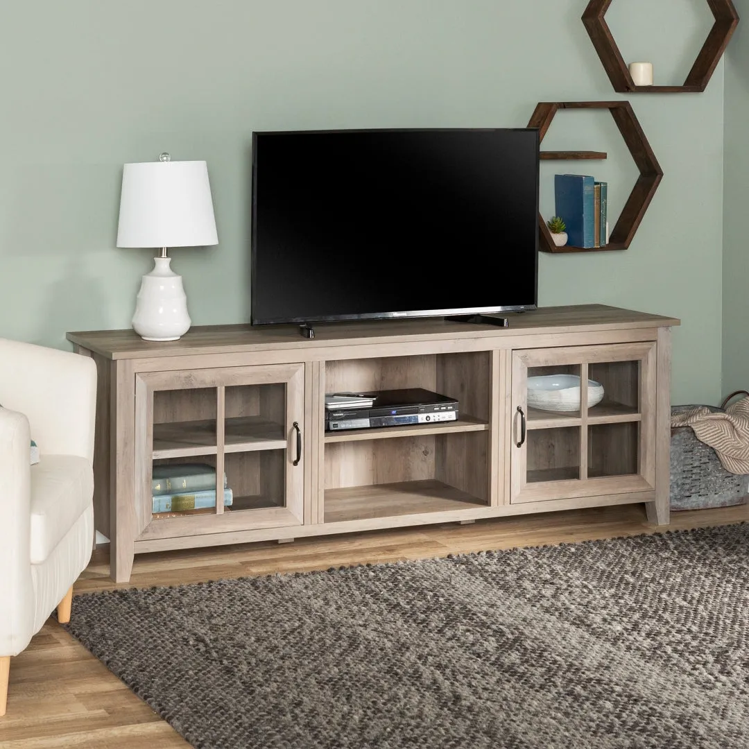 70" Farmhouse TV Stand with Window Pane Doors, Adjustable Shelves, and Stylish Entertainment Storage