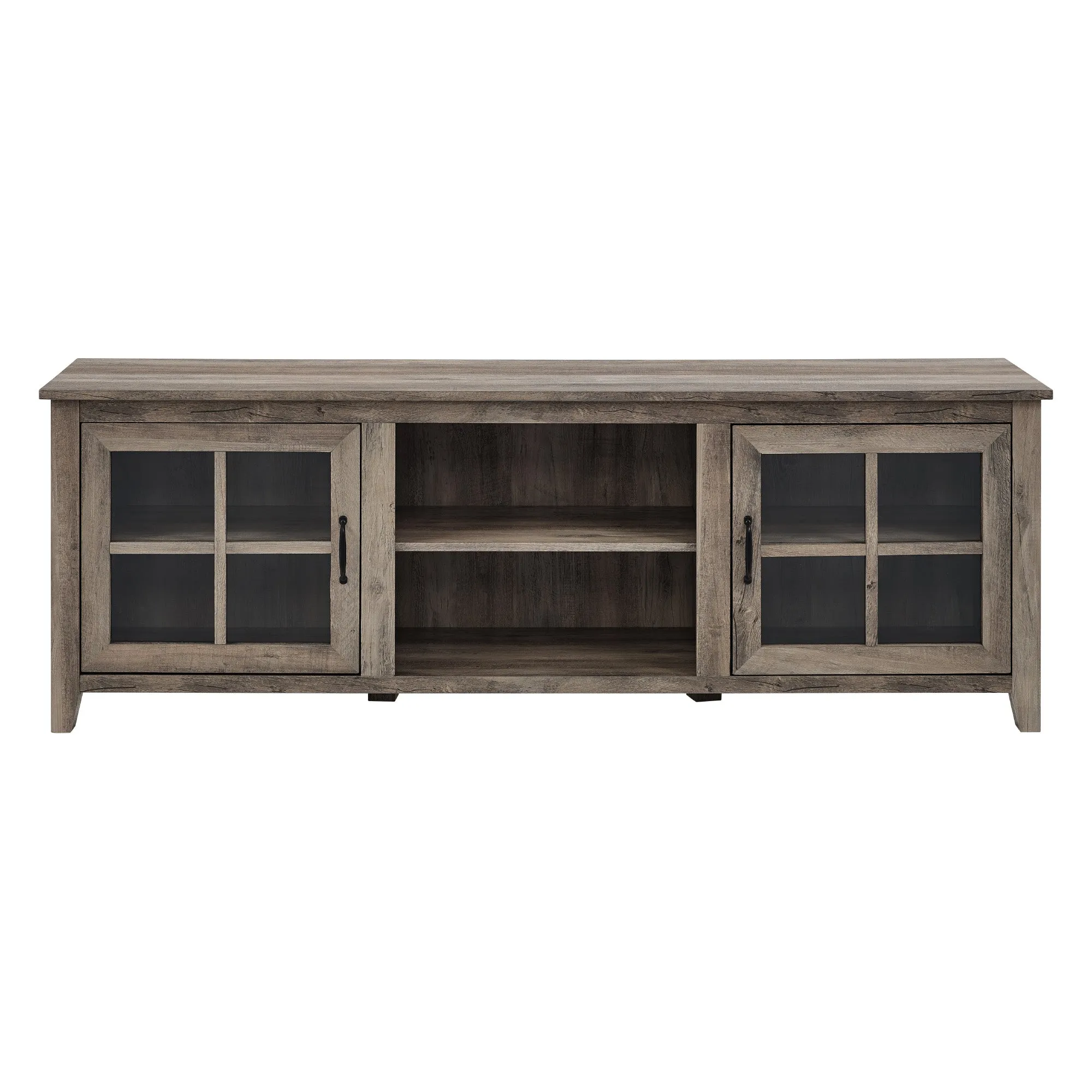 70" Farmhouse TV Stand with Window Pane Doors, Adjustable Shelves, and Stylish Entertainment Storage