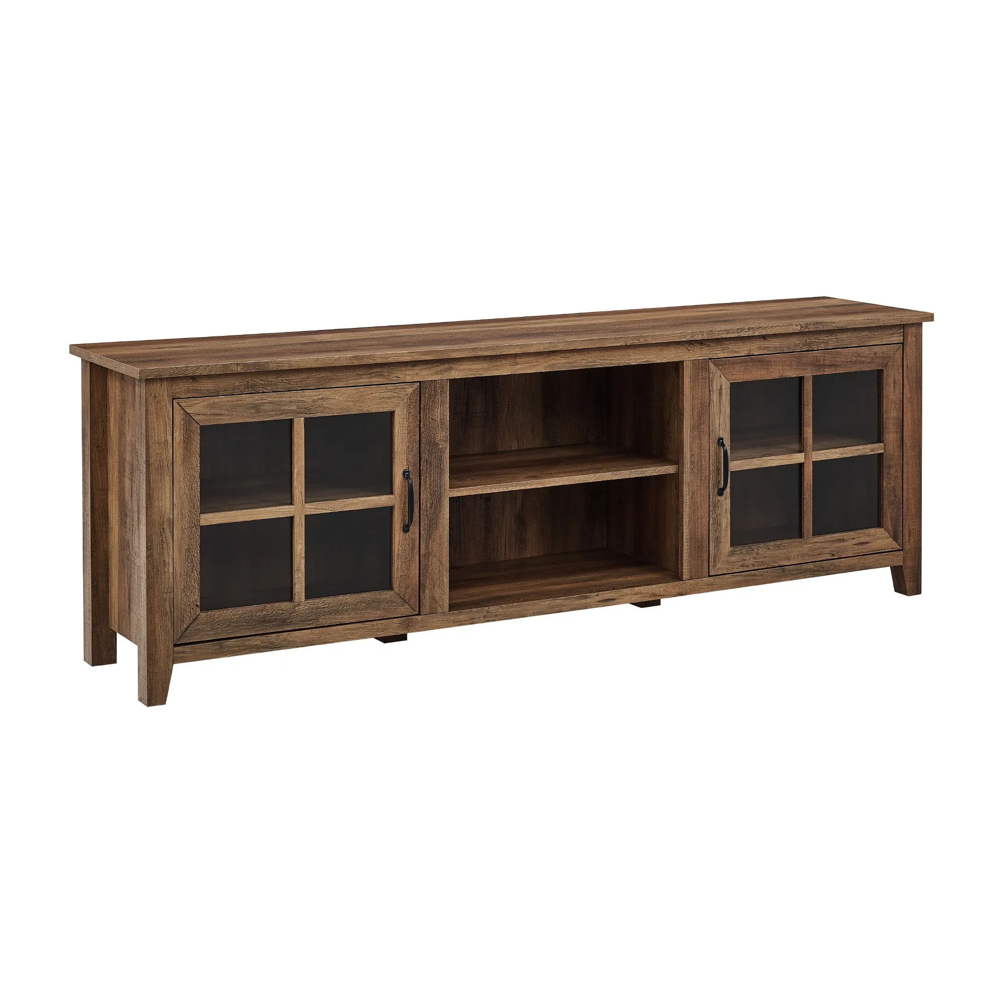 70" Farmhouse TV Stand with Window Pane Doors, Adjustable Shelves, and Stylish Entertainment Storage