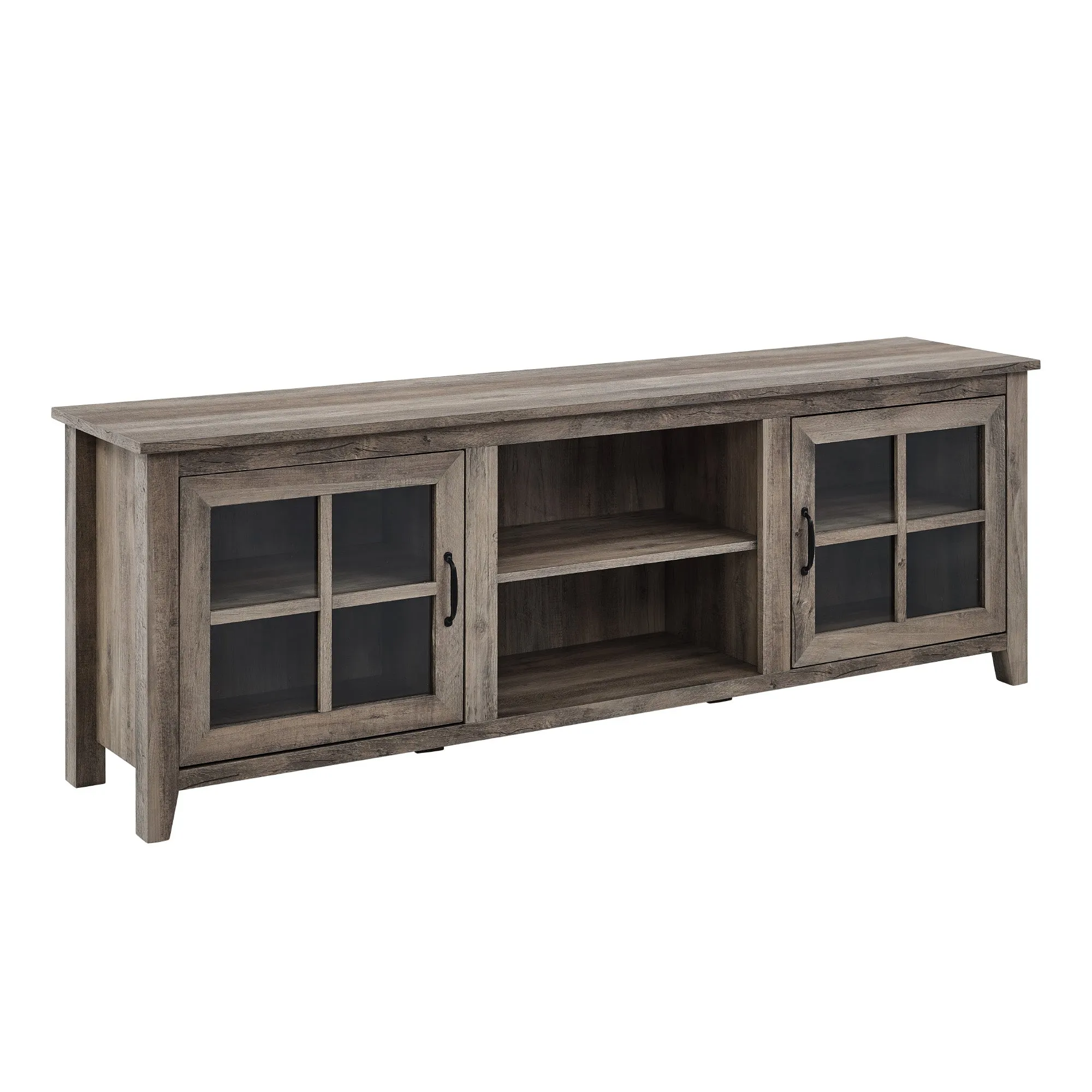 70" Farmhouse TV Stand with Window Pane Doors, Adjustable Shelves, and Stylish Entertainment Storage