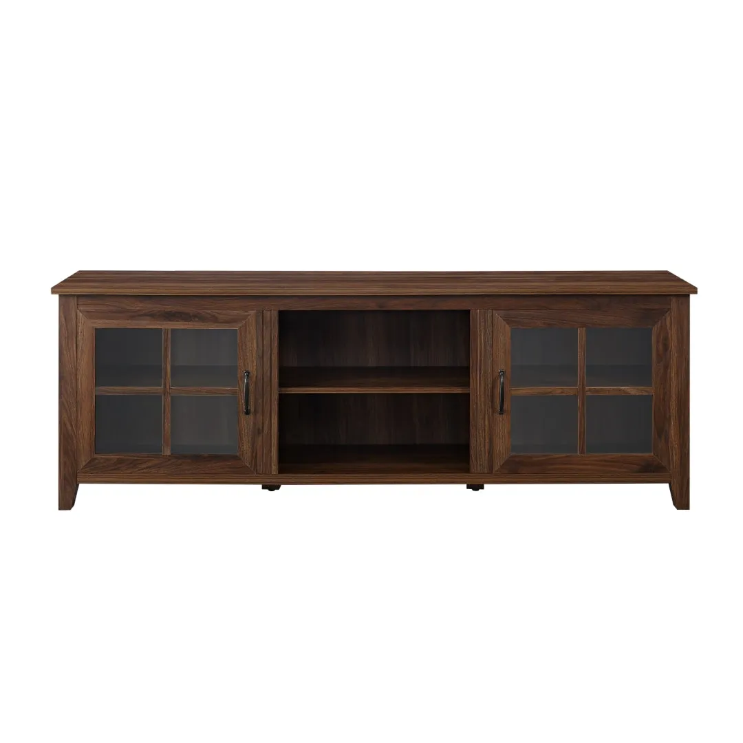 70" Farmhouse TV Stand with Window Pane Doors, Adjustable Shelves, and Stylish Entertainment Storage