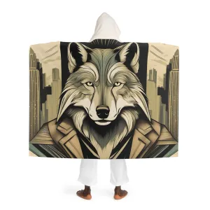 Art Deco Urban Wolf,  Cozy Hooded Sherpa Fleece Blanket