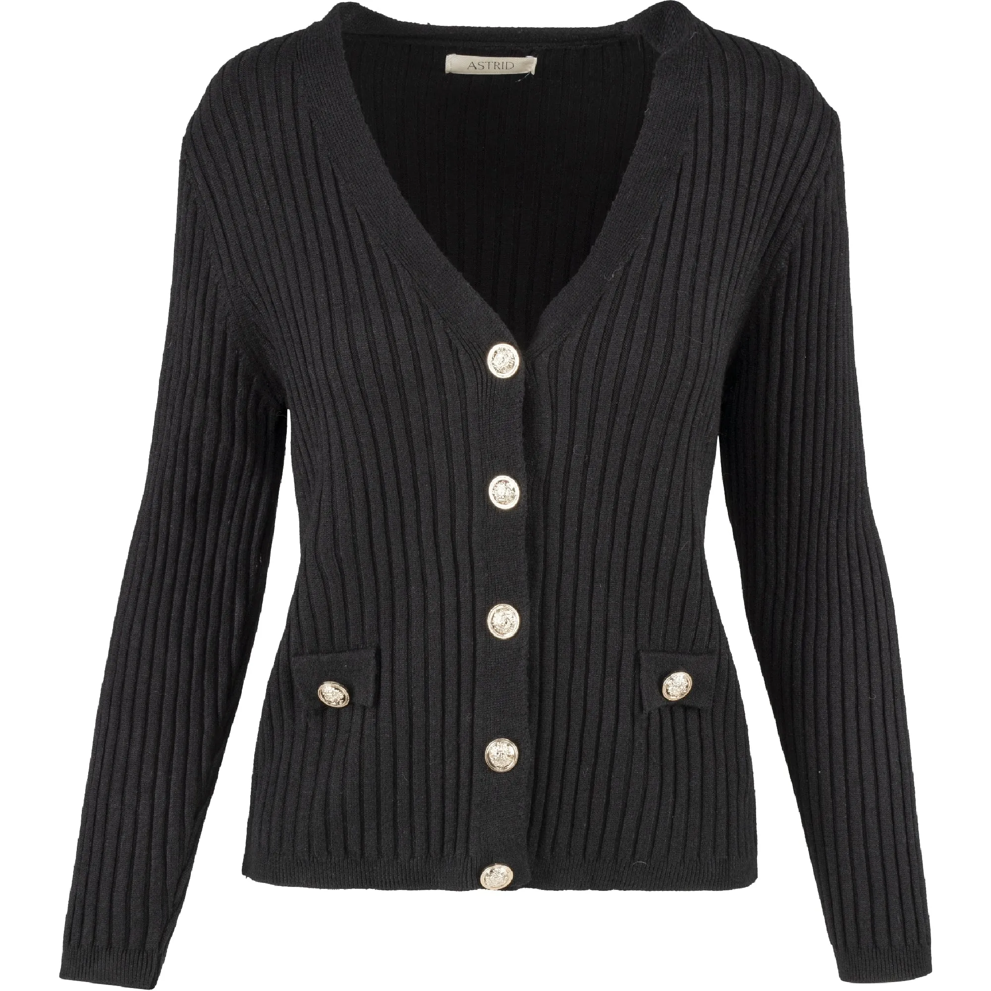 Astrid – Ladies Open-Front Knit Cardigan – Black