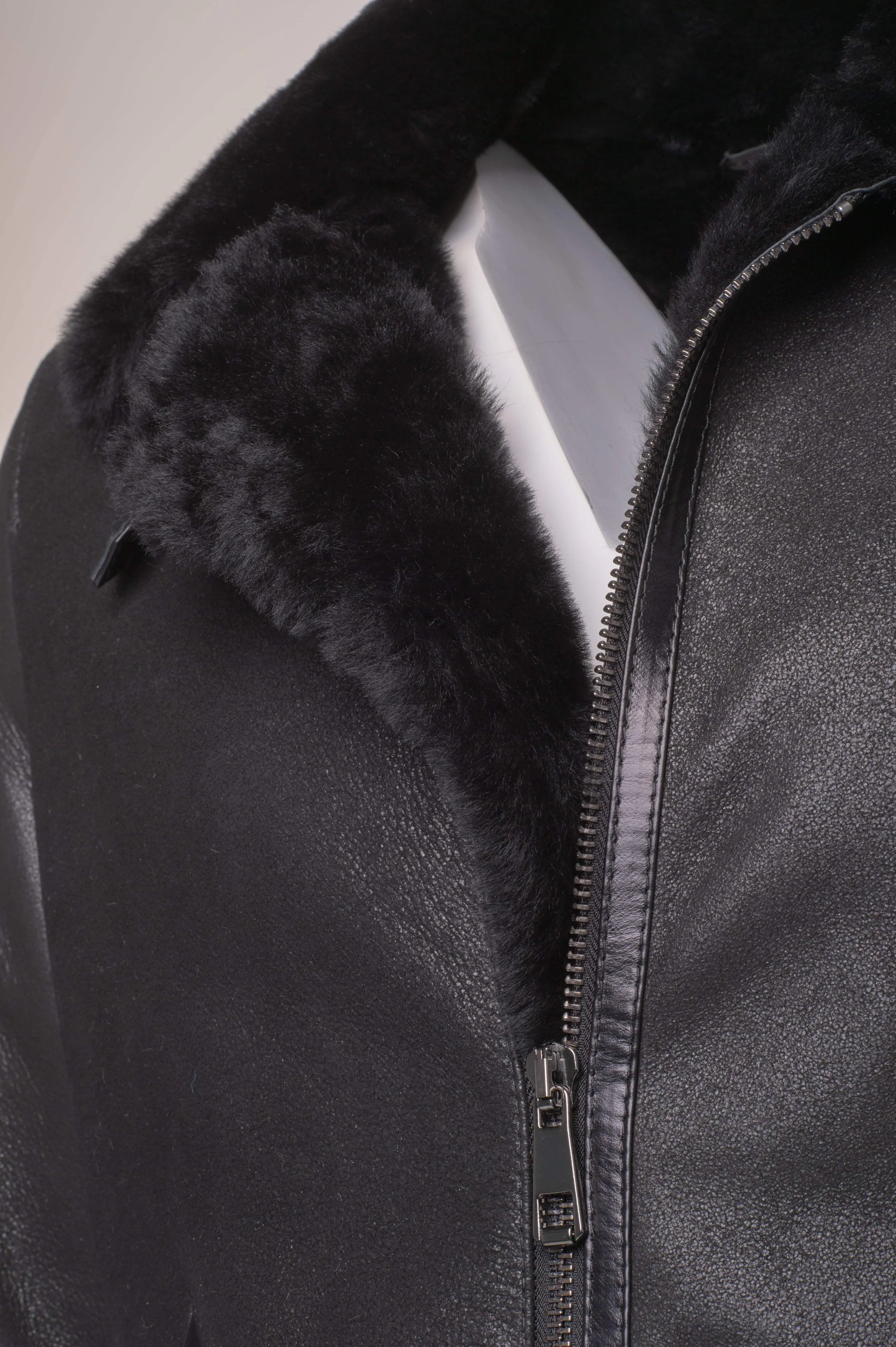 B3 Black Bomber Aviator Shearling Jacket