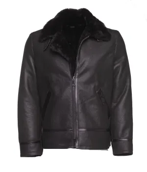 B3 Black Bomber Aviator Shearling Jacket