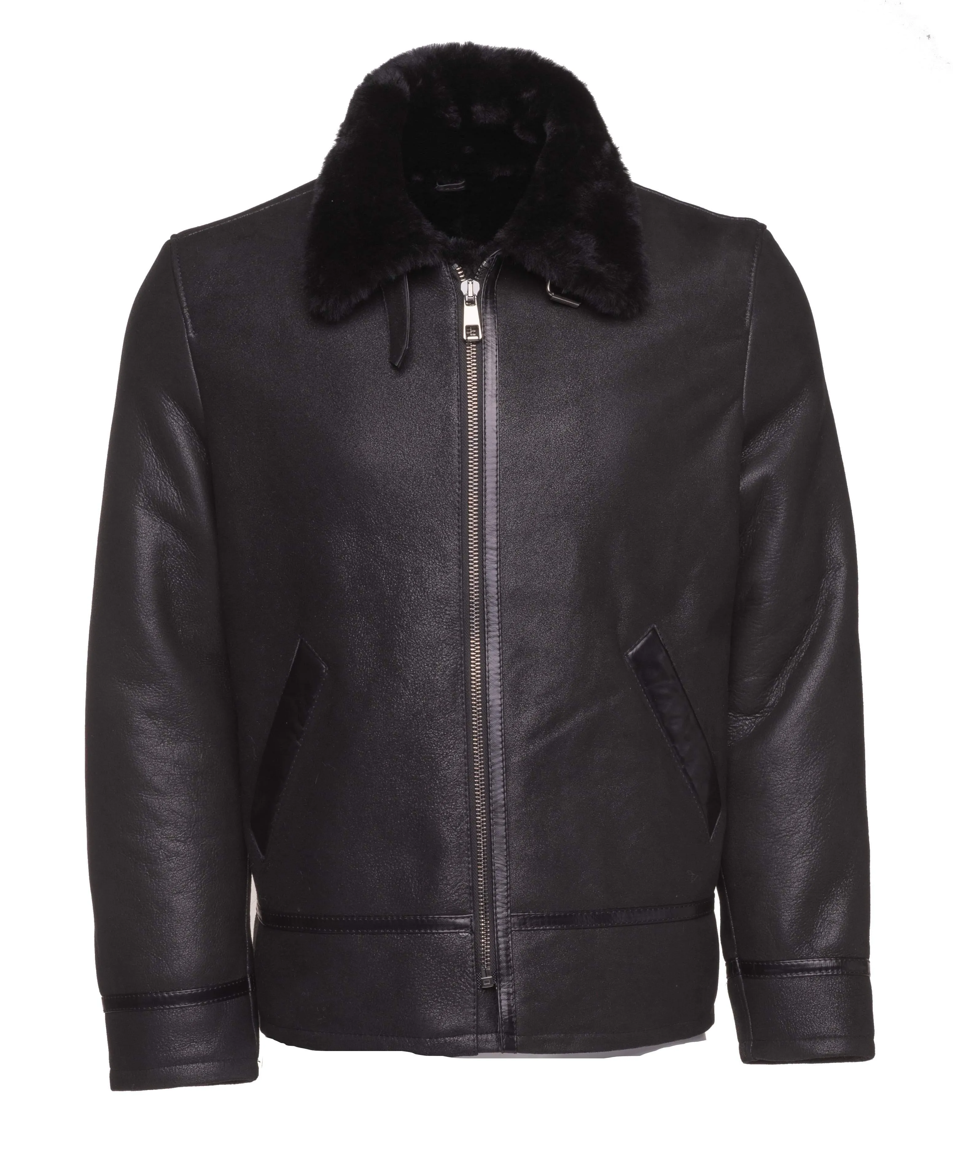 B3 Black Bomber Aviator Shearling Jacket