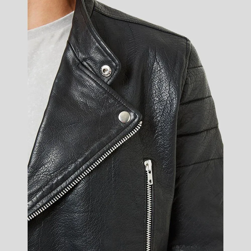 Barret Black Motorcycle Leather Jacket for Men