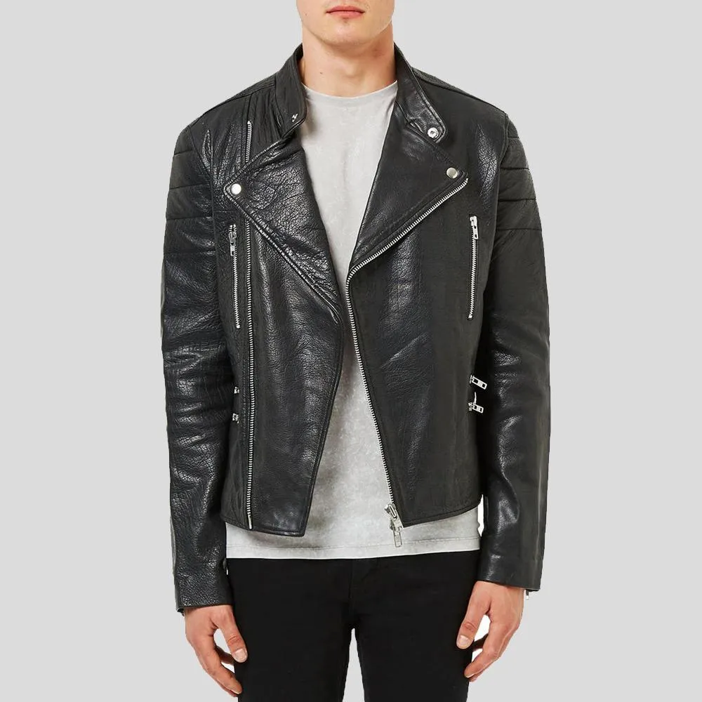 Barret Black Motorcycle Leather Jacket for Men