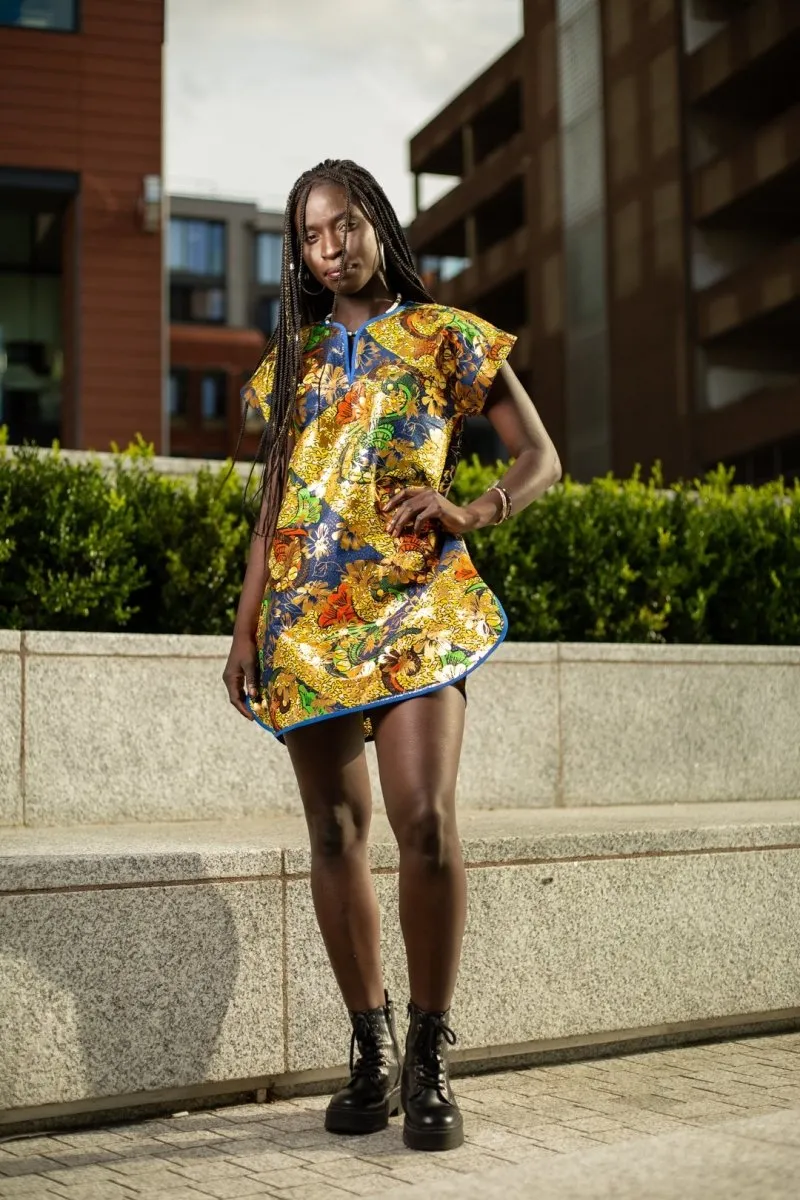 Beautiful African Print Dress In Metallic Gold