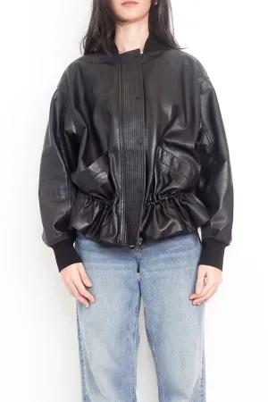 Black drawstring Leather Bomber Jacket RRP £500