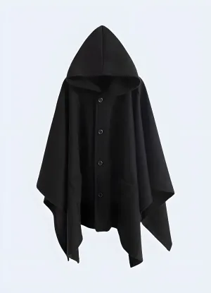 Black Hooded Poncho With Pockets