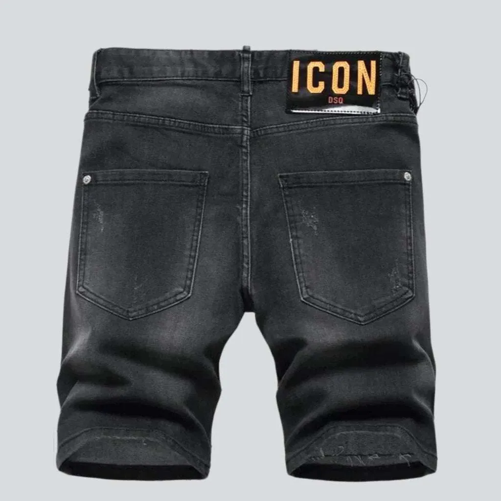 Black ripped men denim shorts