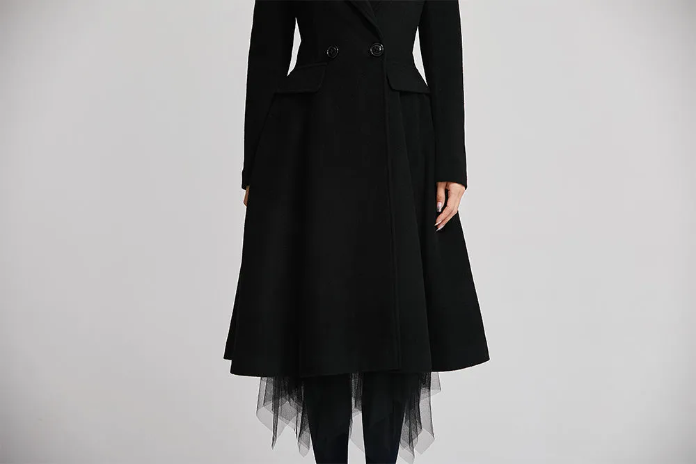 black wool winter coat with double breasted for women  2259