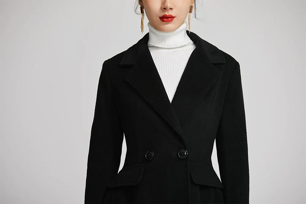 black wool winter coat with double breasted for women  2259