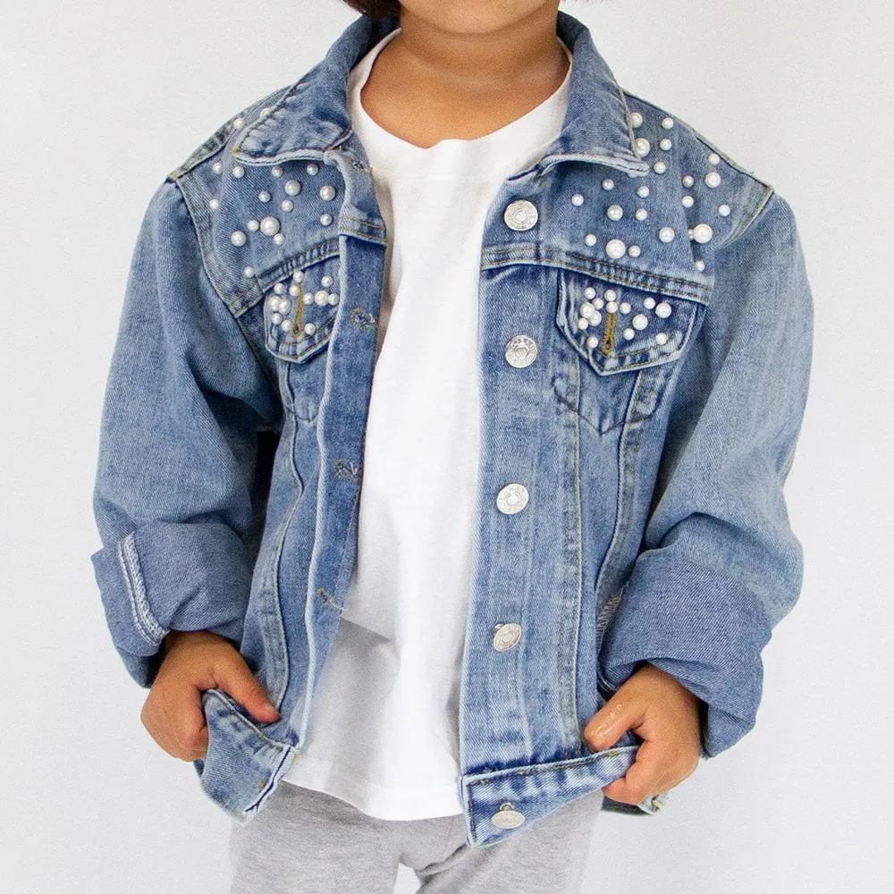 (Blue Pearl) Personalized Flower Girl Denim Jacket