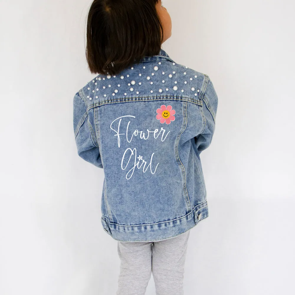 (Blue Pearl) Personalized Flower Girl Denim Jacket