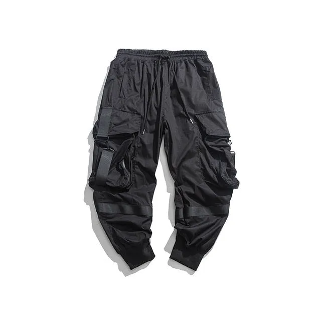 Buckled Pocket Men Monochrome Cargo Jogger Pants