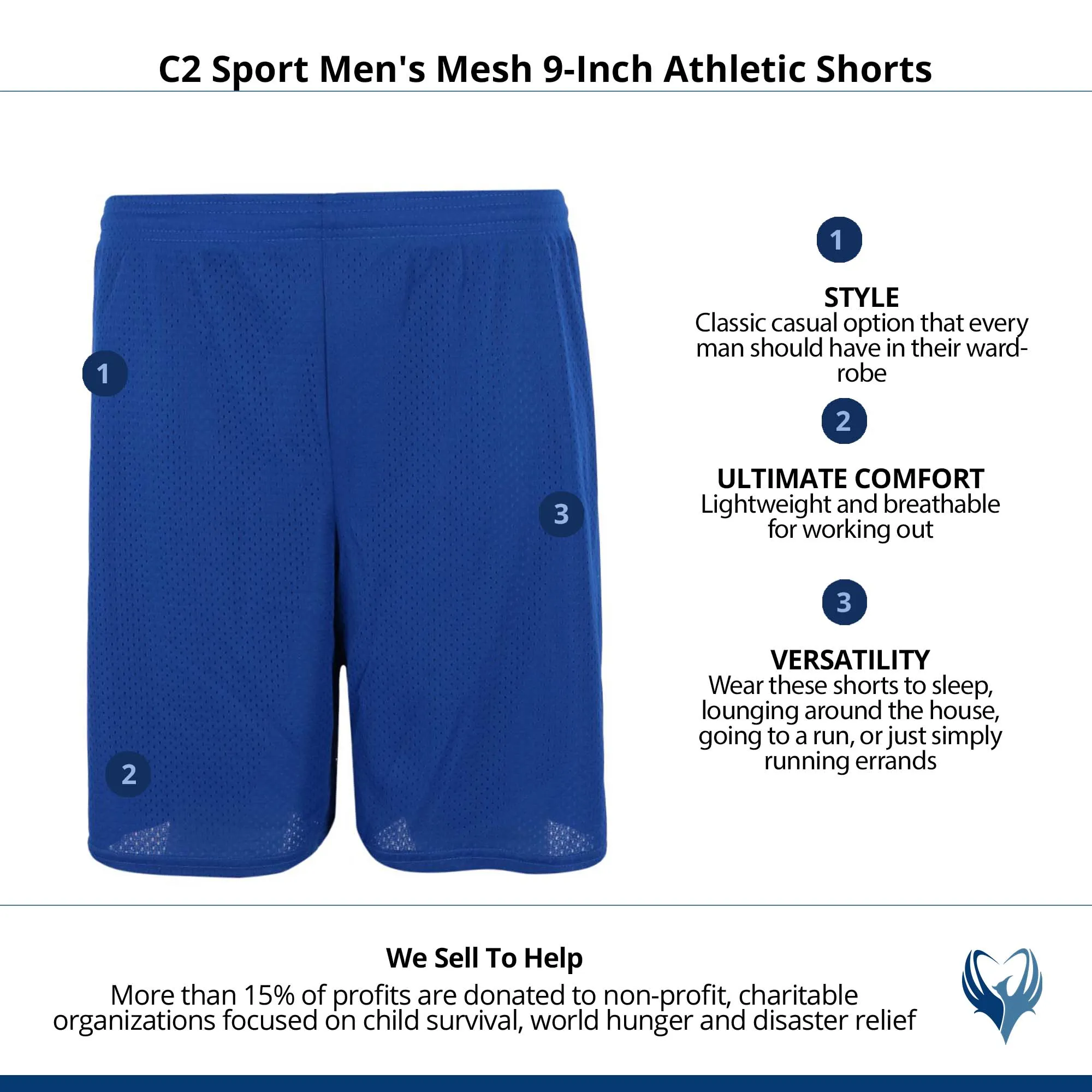 C2 Sport Men's Mesh 9-Inch Athletic Shorts