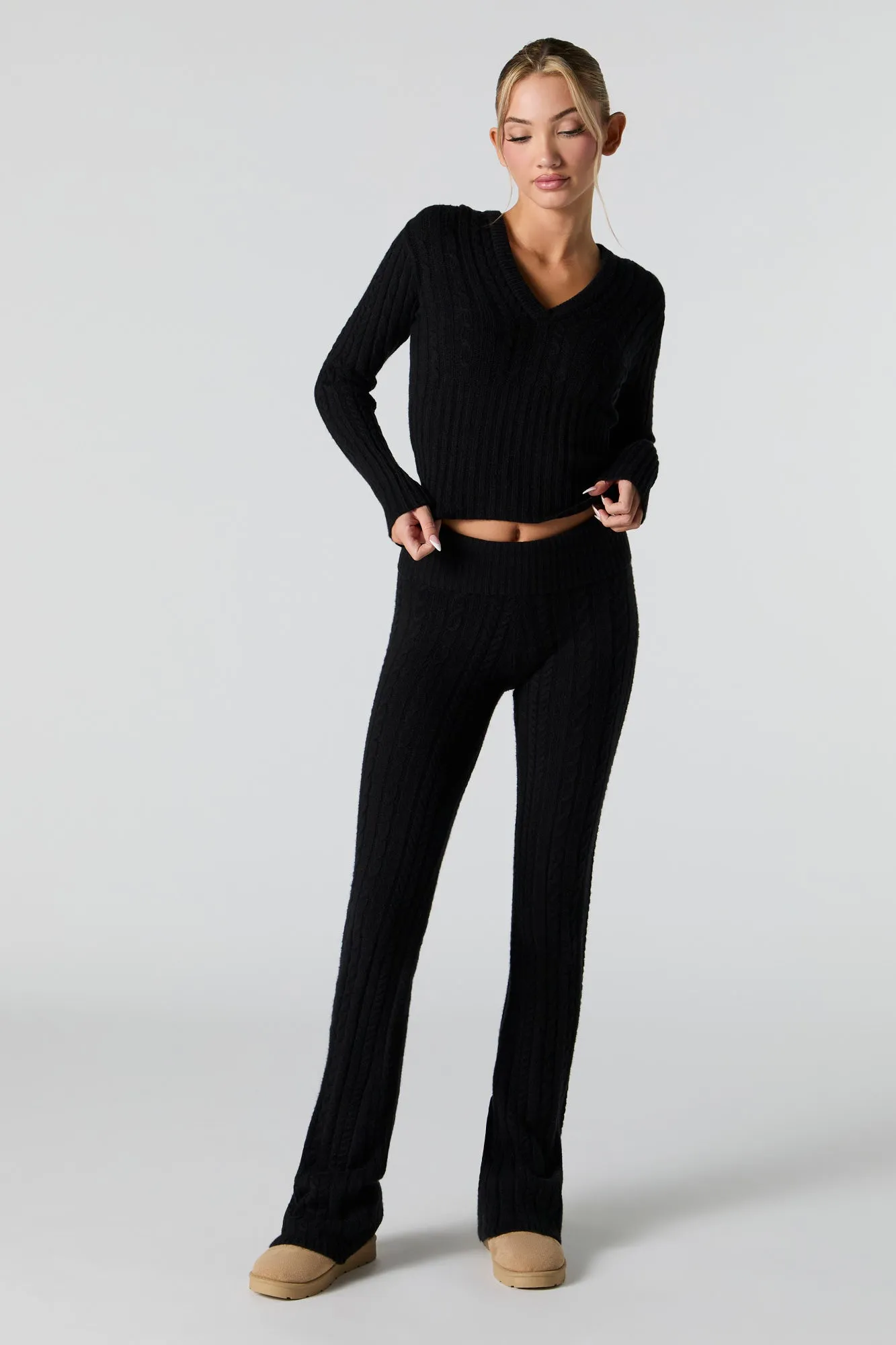 Cable Knit Wide Leg Pant