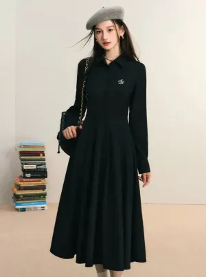 Classic Shirt Dress: Elegant Long-Sleeve Midi with Pleated Skirt