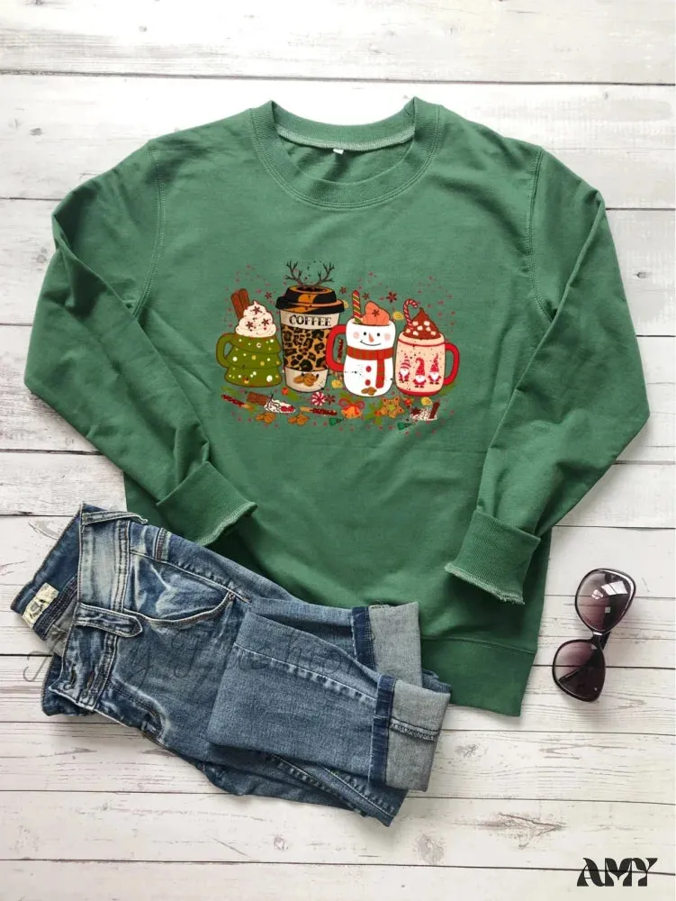 Colored Coffee Party Aesthetic Cotton Jumper Christmas Hoodie