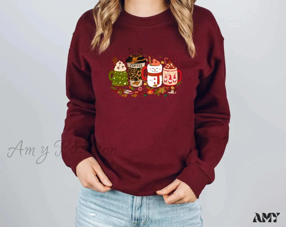 Colored Coffee Party Aesthetic Cotton Jumper Christmas Hoodie