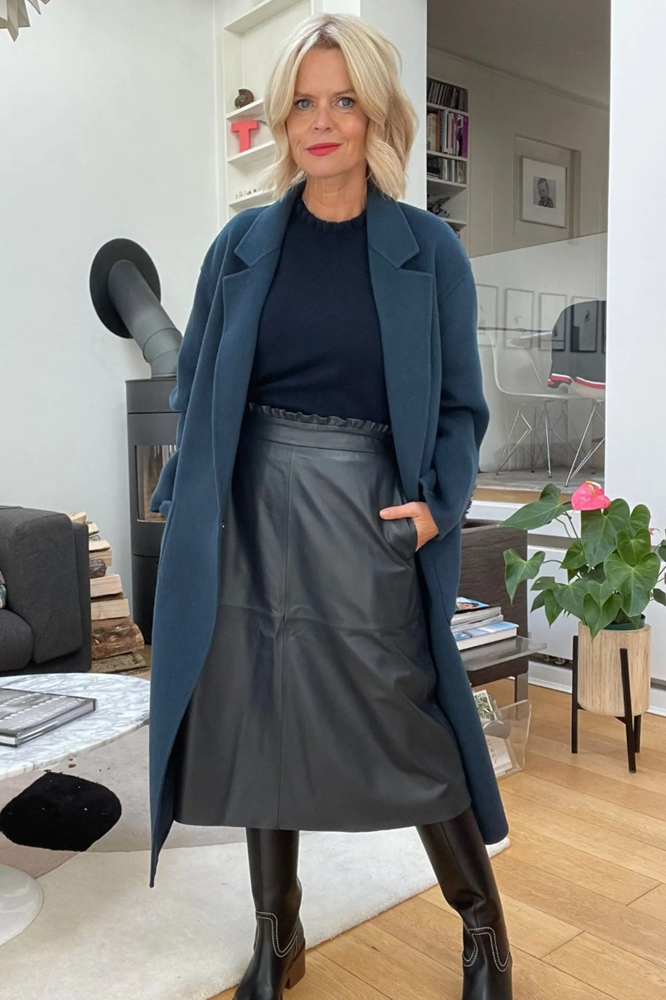 Diane Double Faced Belted Coat - Dark Petrol