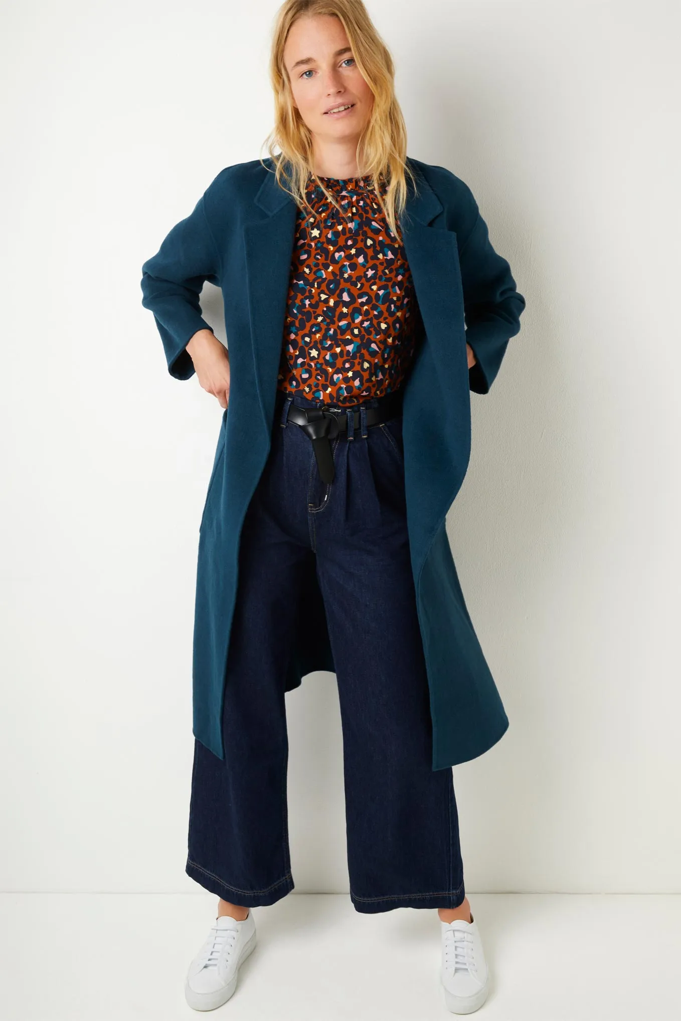 Diane Double Faced Belted Coat - Dark Petrol