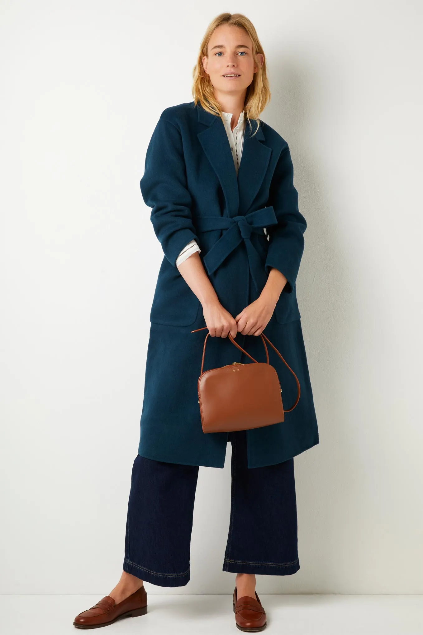 Diane Double Faced Belted Coat - Dark Petrol