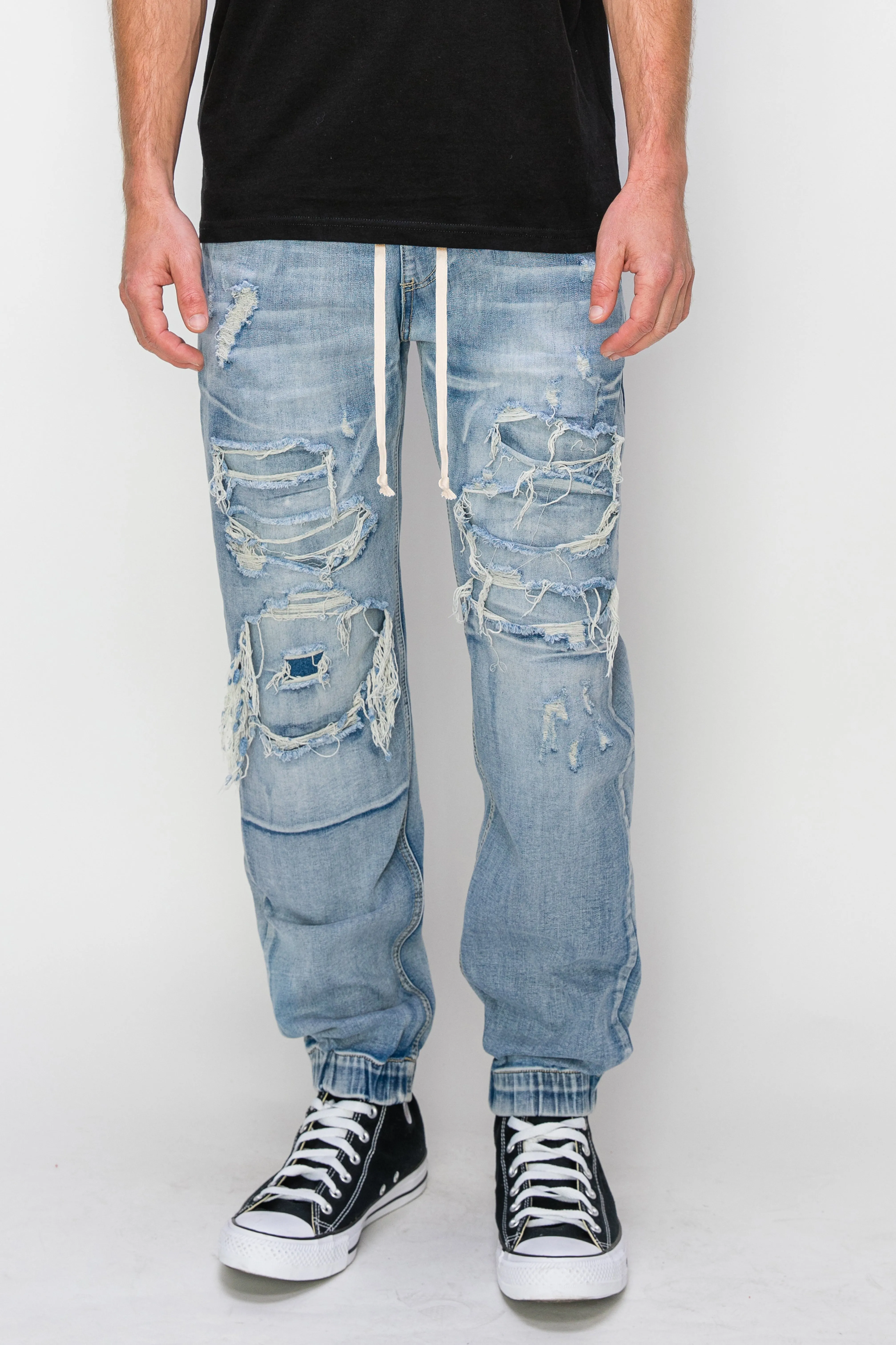 Distressed Denim Jogger Jeans