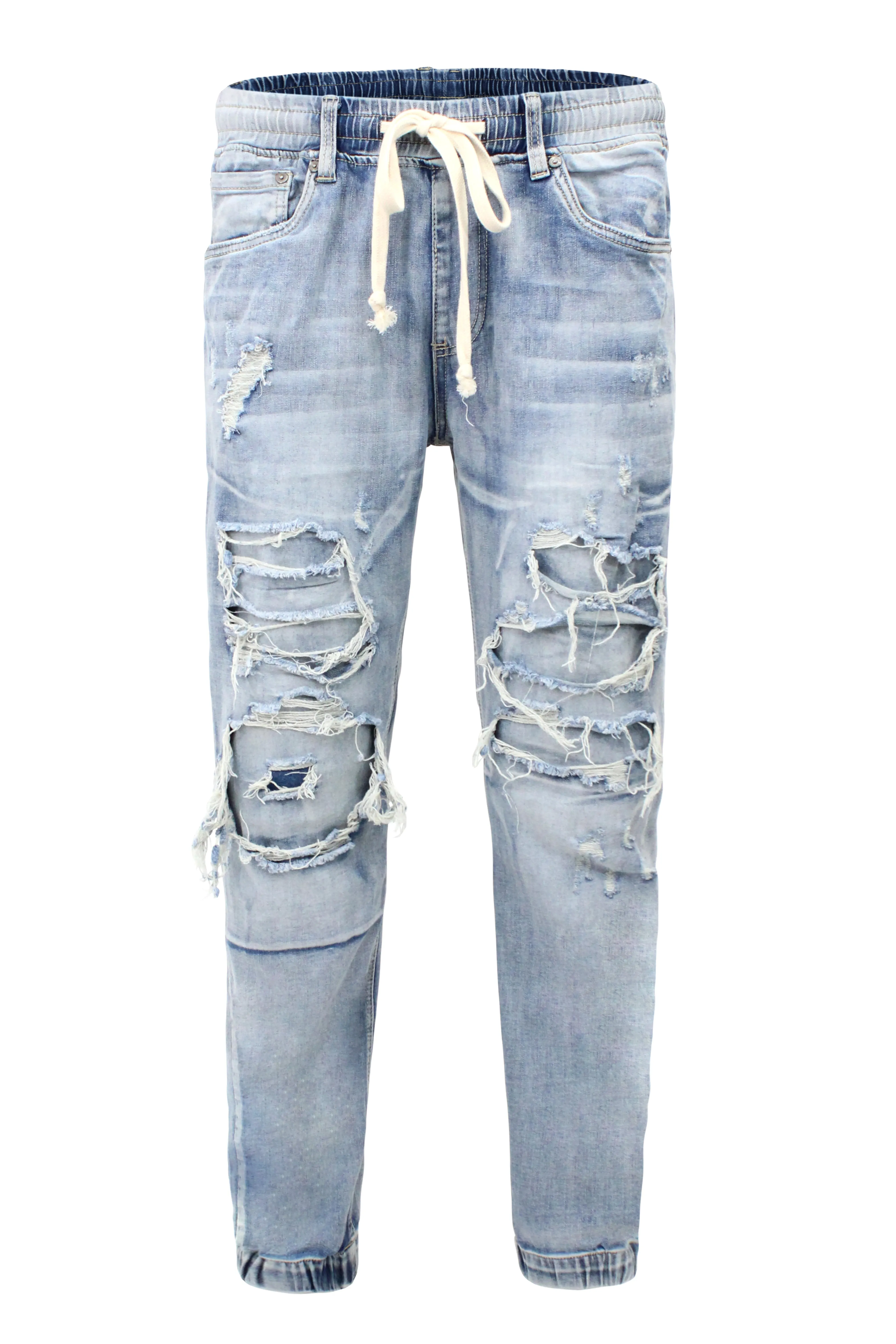 Distressed Denim Jogger Jeans