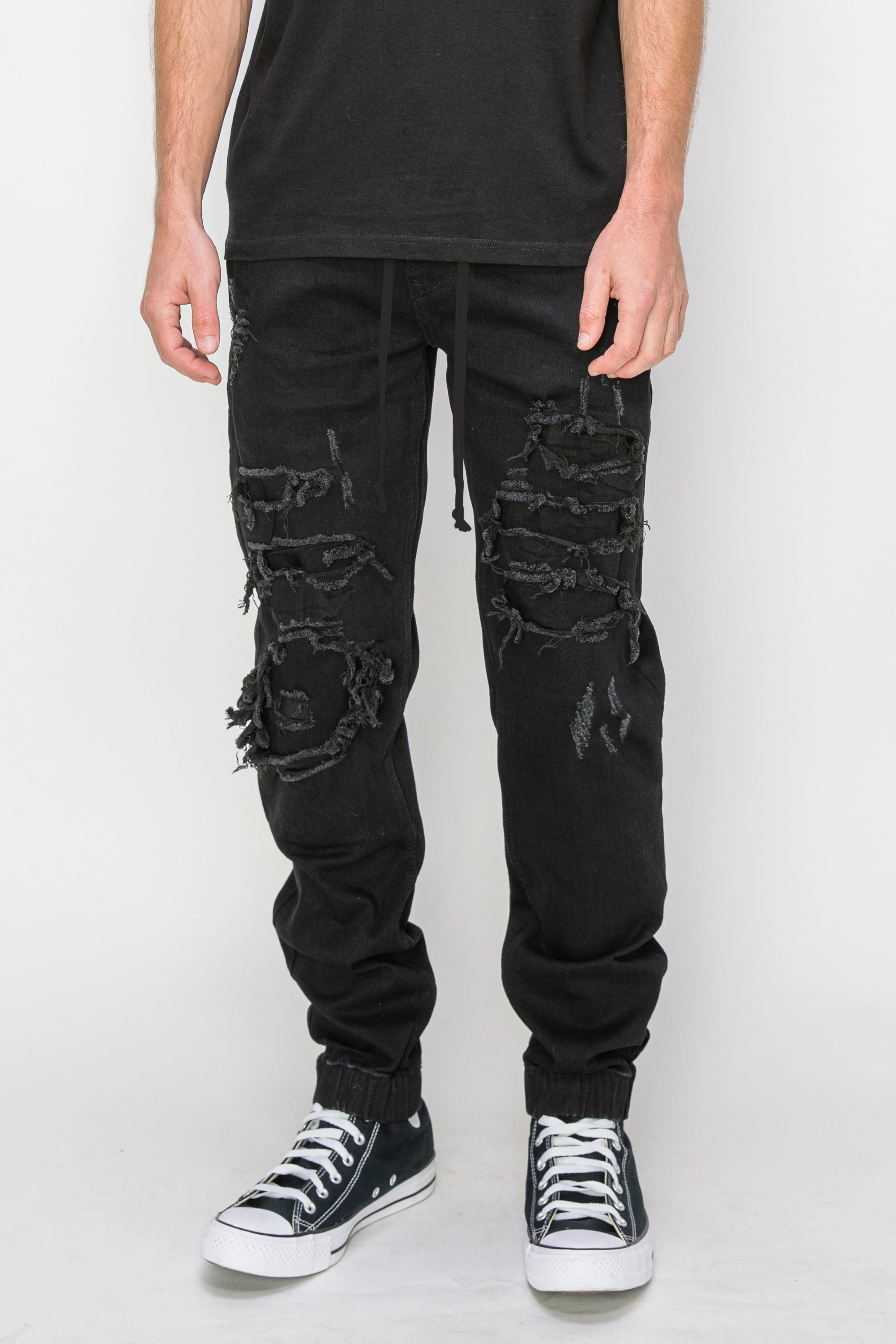 Distressed Denim Jogger Jeans