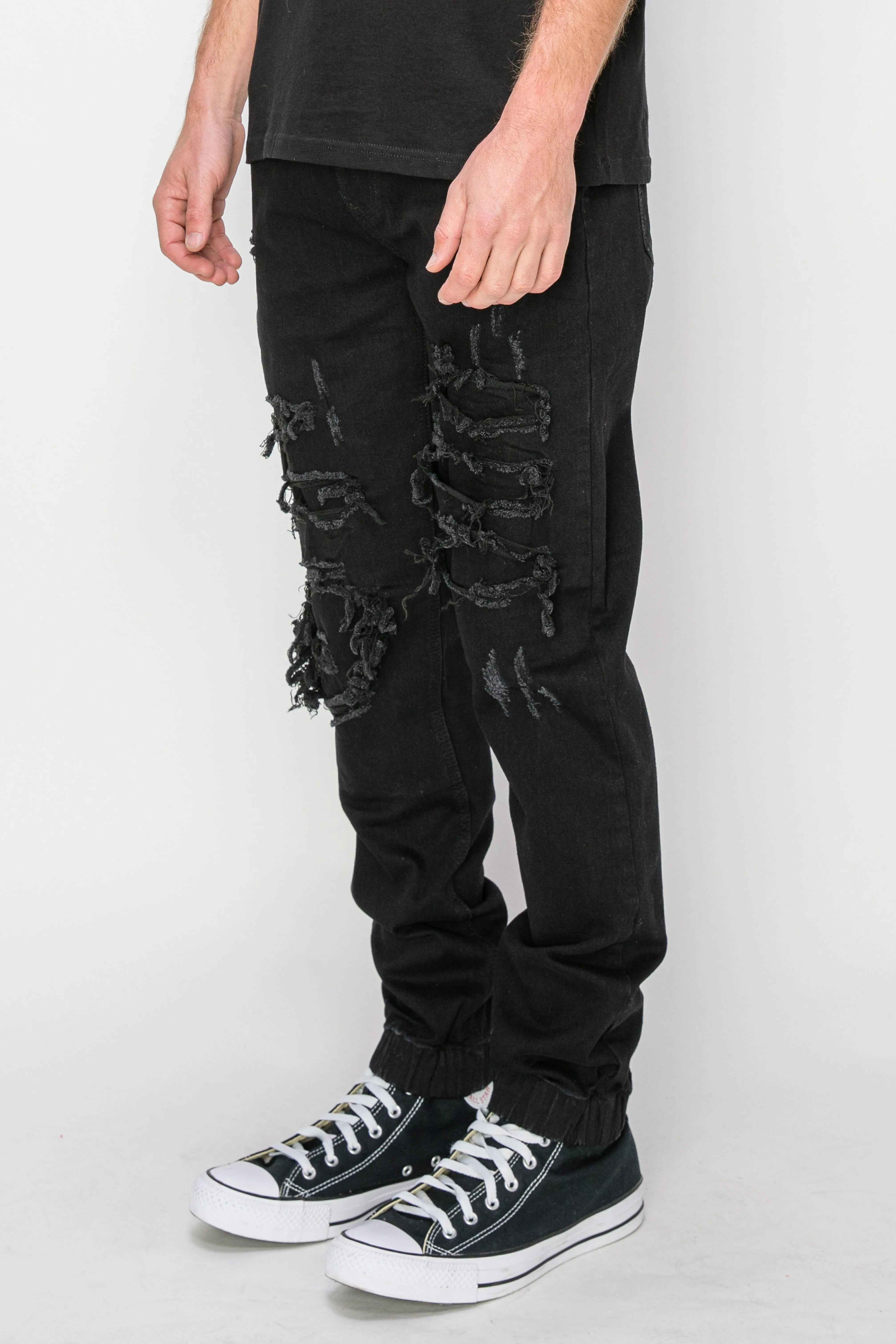 Distressed Denim Jogger Jeans