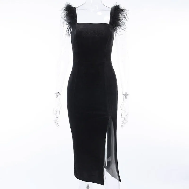 Elegance Unveiled Backless Furry Vest Dress