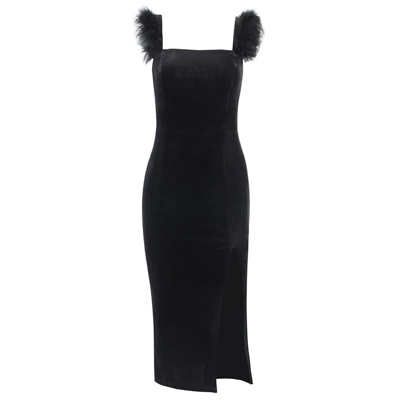 Elegance Unveiled Backless Furry Vest Dress