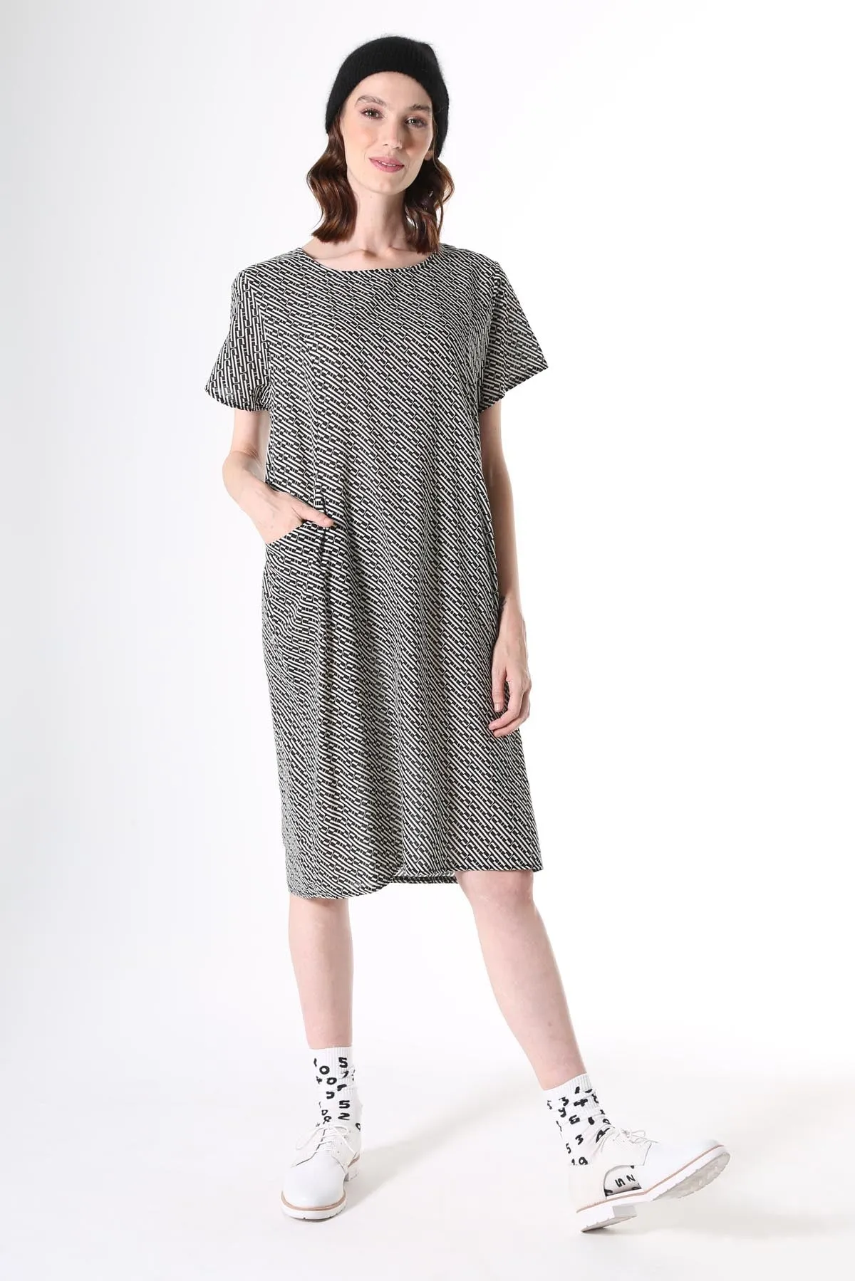 Escher Shift Dress in Seersucker