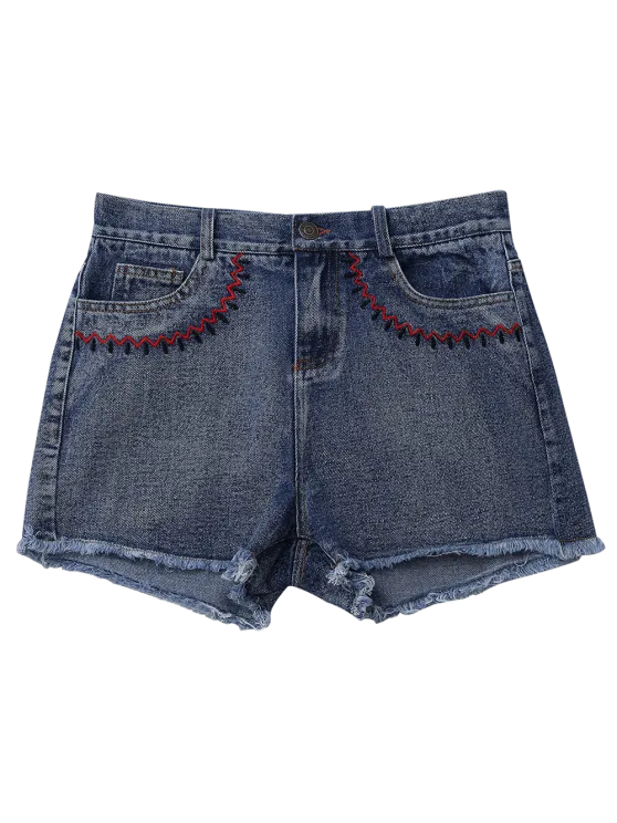 Fashion Embroidered Cutoffs Denim Shorts