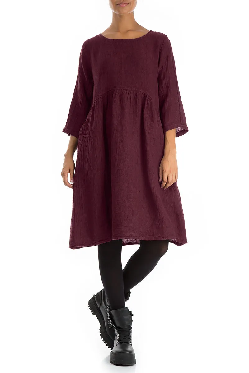 Flared Magenta Mélange Linen Midi Dress