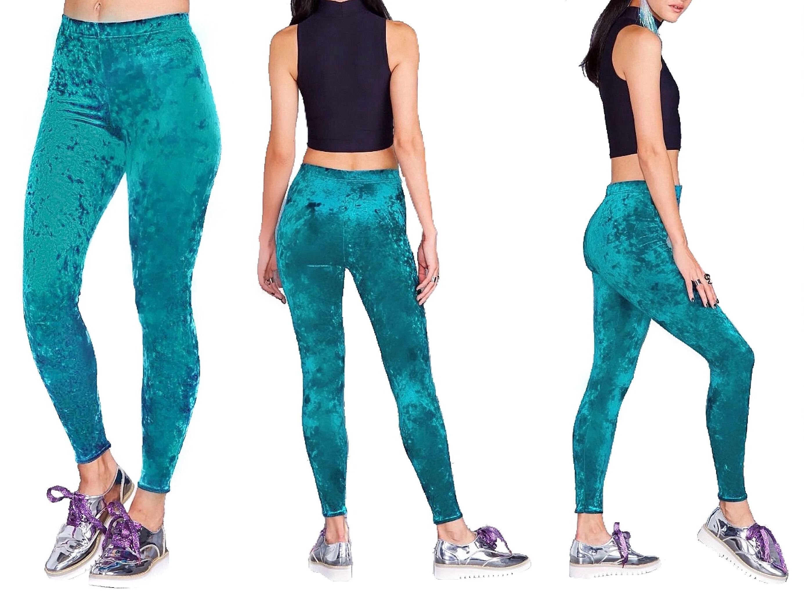 Fleece Velour Crushed Velvet Stretch Leggings