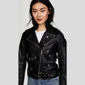 Florence Black Biker Leather Jacket