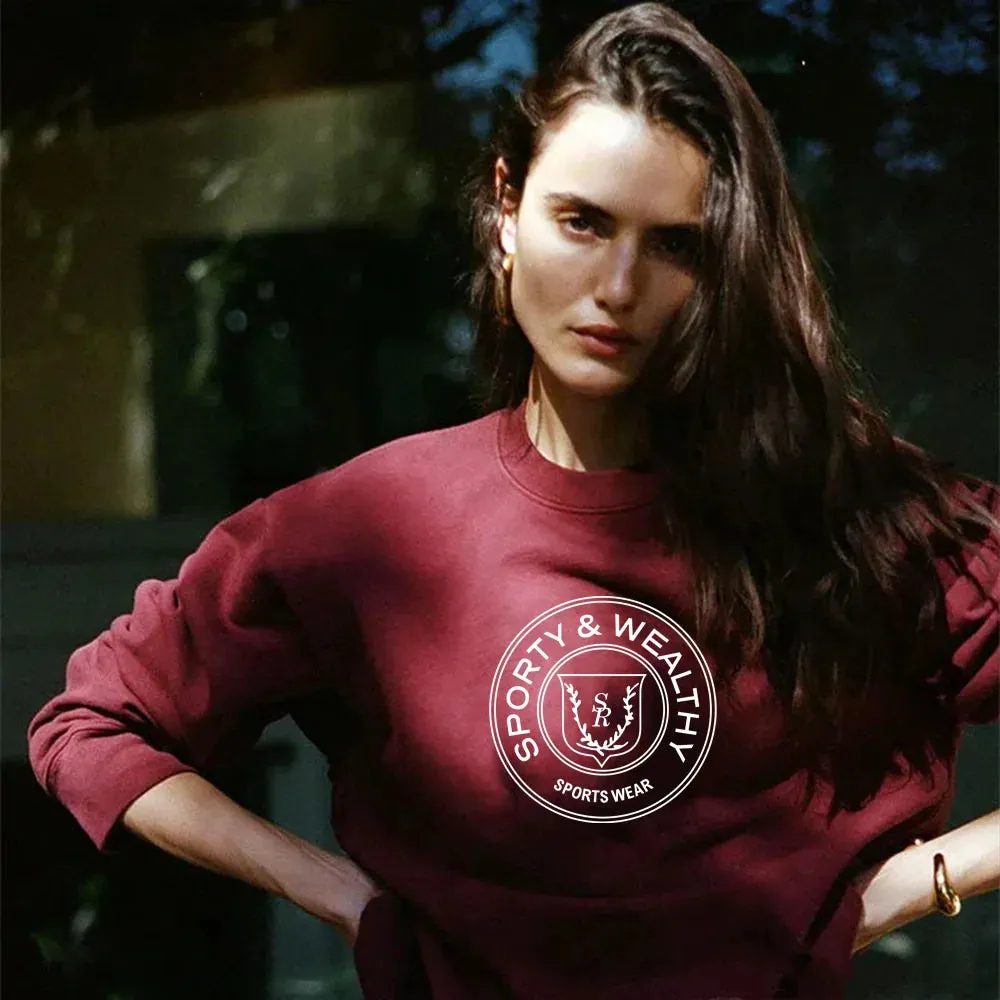 Flytonn-women fall outfits high street ins style -Retro sports style outfit streetwear 90s fashion American Vintage Style Letters Printing Wine Red Thick Sweatshirts Crewneck Casual Cotton Autumn Pullovers Aesthetic Sweaters