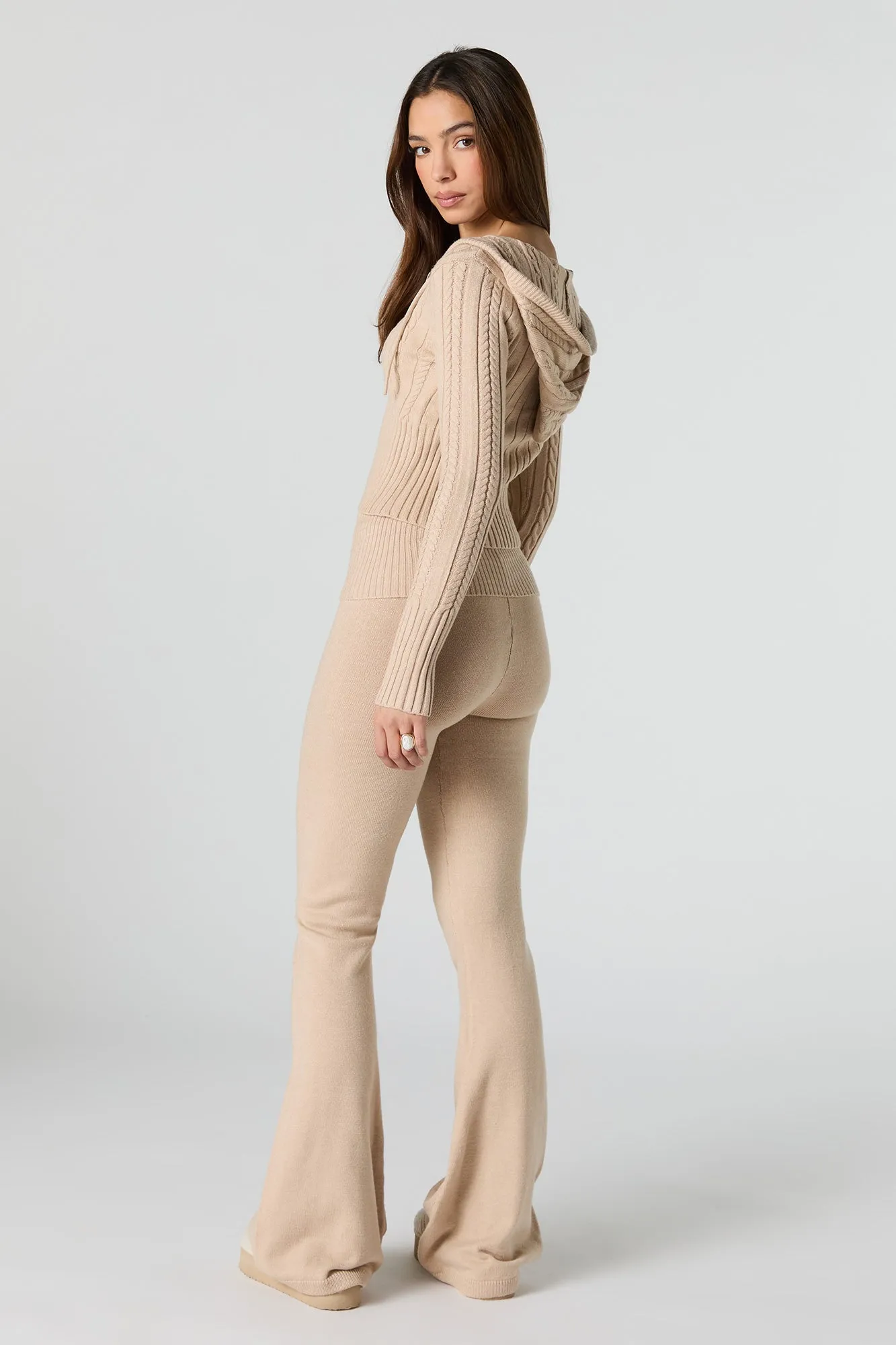 Foldover Waist Flare Knit Pant